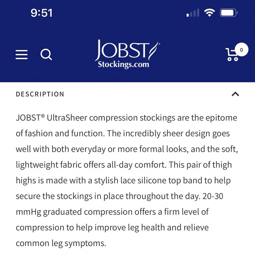 Jobst Compression Thigh High Ultrasheer Stockings w/Lace Silicone Band 20-30mmHg - Picture 6 of 16